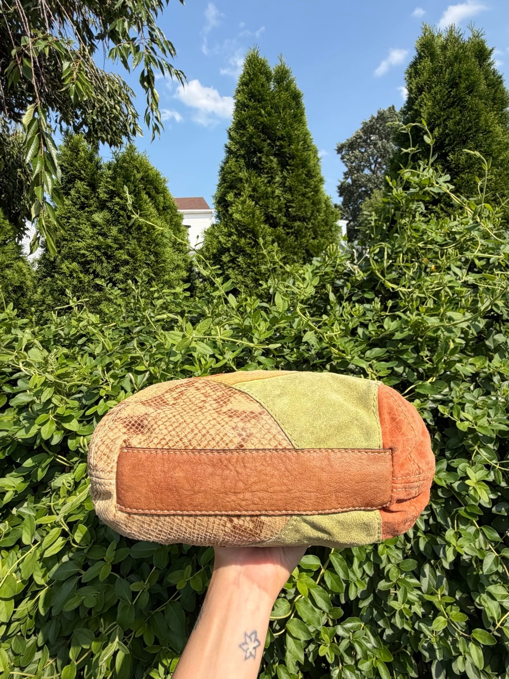 Vintage Fossil Y2K Multicolor Patchwork Bag Suede Leather Shoulder Purse - Picture 5 of 8